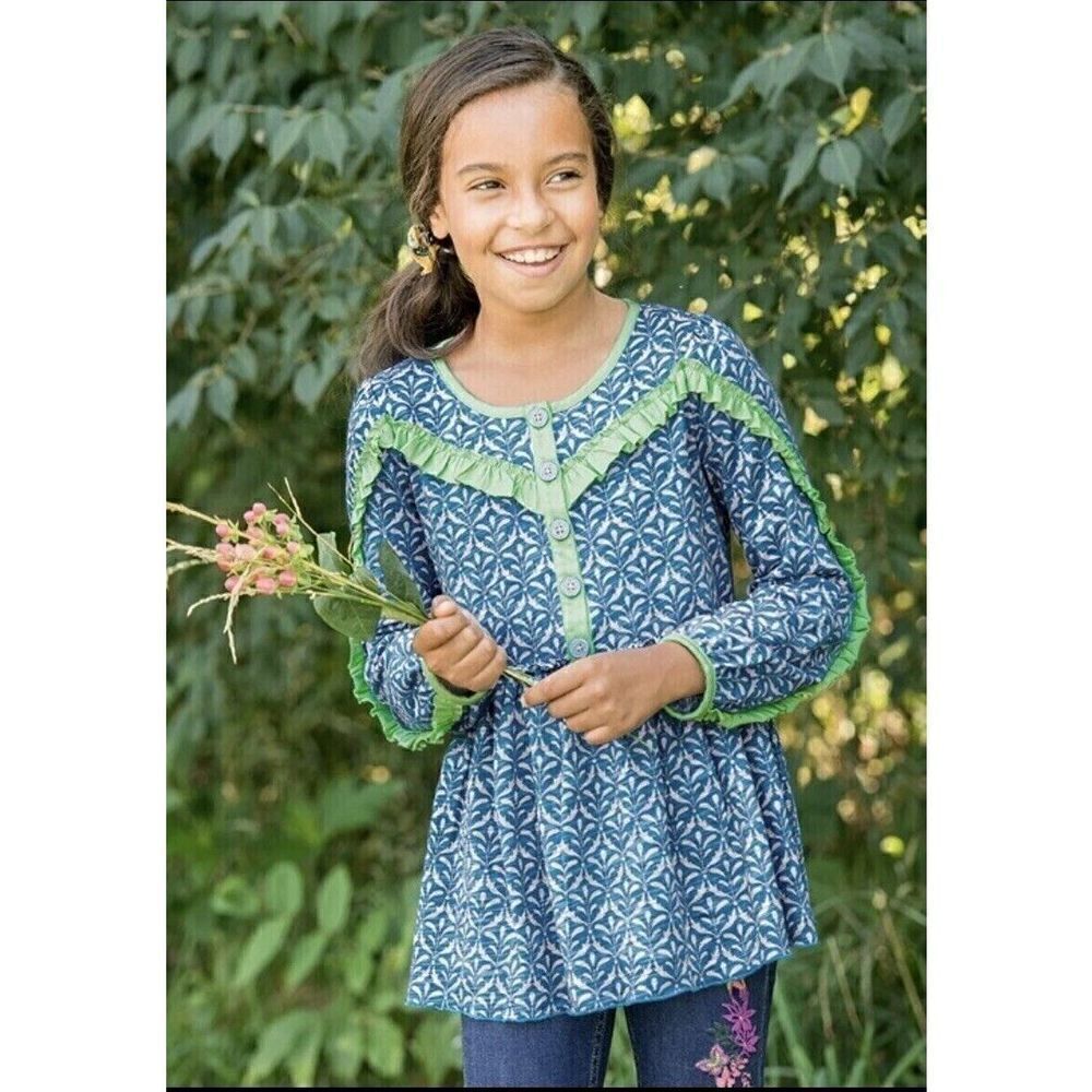 Matilda Jane Girls Heads In The Cloud Tee Green Floral Top Size 8